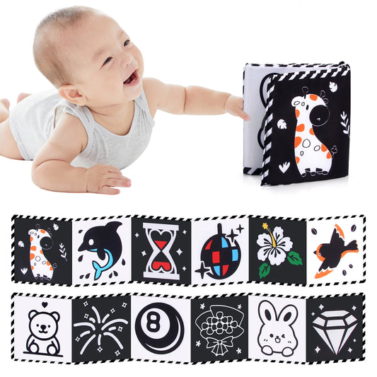 Livre Sensoriel Bébé – Animaux Noir et Blanc pour Lit et Berceau